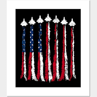 Fighter Jet Airplane American Flag Heart 4Th Of July Posters and Art